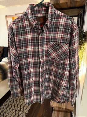 Men's Plaid Button-Down Shirt in Gray and Red